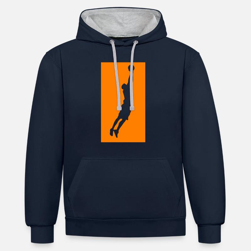 Silhouette de basket-ball - Sweat à capuche contrasté - bleu marine/gris chiné
