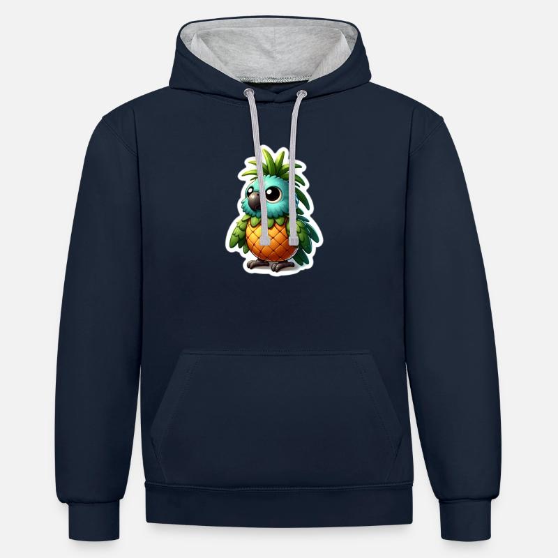 Petit perroquet mignon - Sweat à capuche contrasté - bleu marine/gris chiné