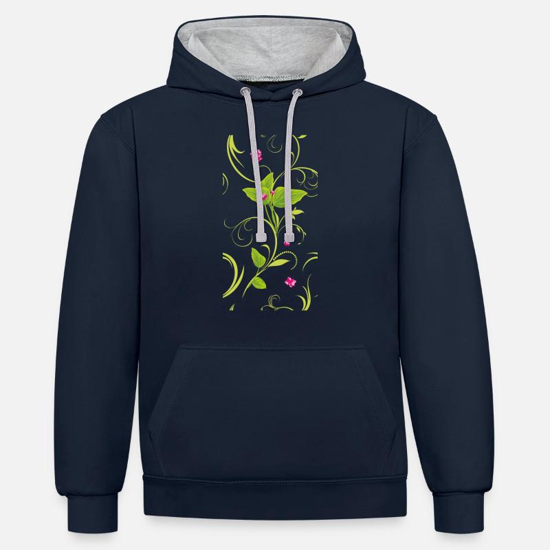 Zweig mit rosa Blüten - Kontrast-Hoodie - Navy/Grau meliert