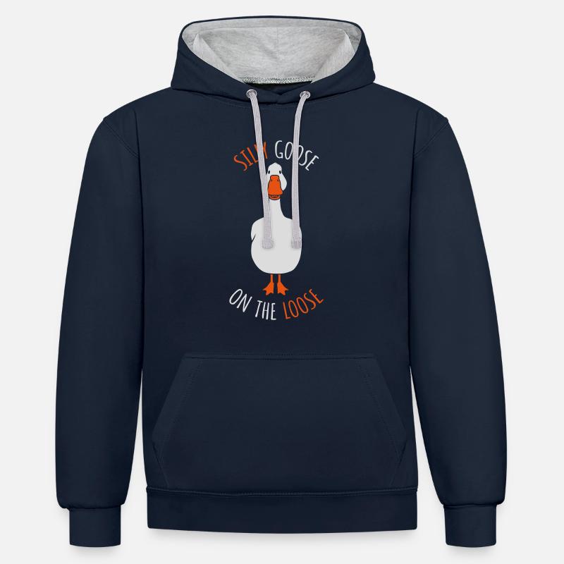 oie en liberté - Sweat à capuche contrasté - bleu marine/gris chiné