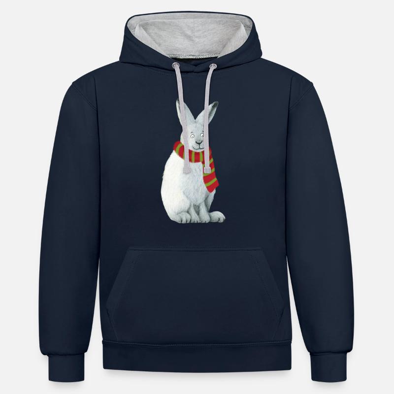 Lièvre arctique - Sweat à capuche contrasté - bleu marine/gris chiné