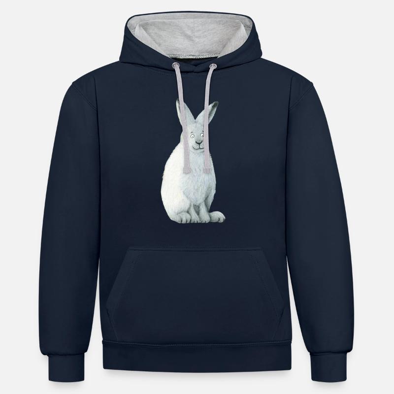 Lièvre arctique - Sweat à capuche contrasté - bleu marine/gris chiné