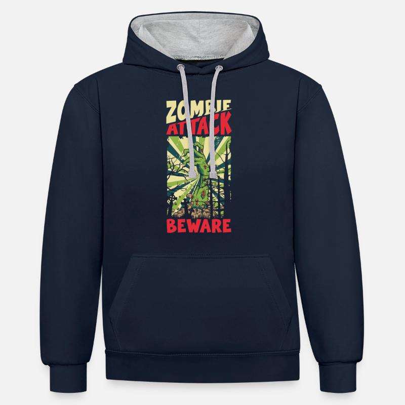Bande dessinée de style rétro - Sweat à capuche contrasté - bleu marine/gris chiné