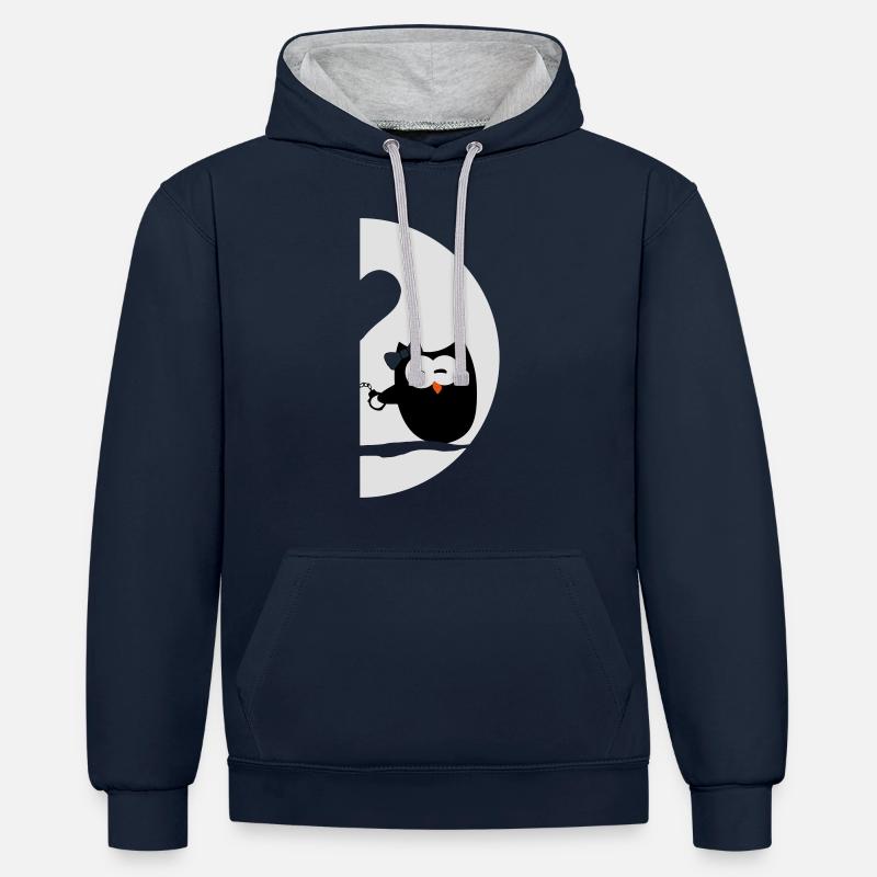 Hiboux gauche - Saint Valentin - Sweat à capuche contrasté - bleu marine/gris chiné