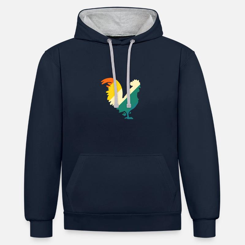 Poulet Coq - Sweat à capuche contrasté - bleu marine/gris chiné