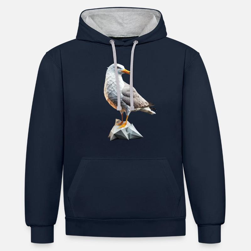 Mouette Mouette Polygone - Sweat à capuche contrasté - bleu marine/gris chiné