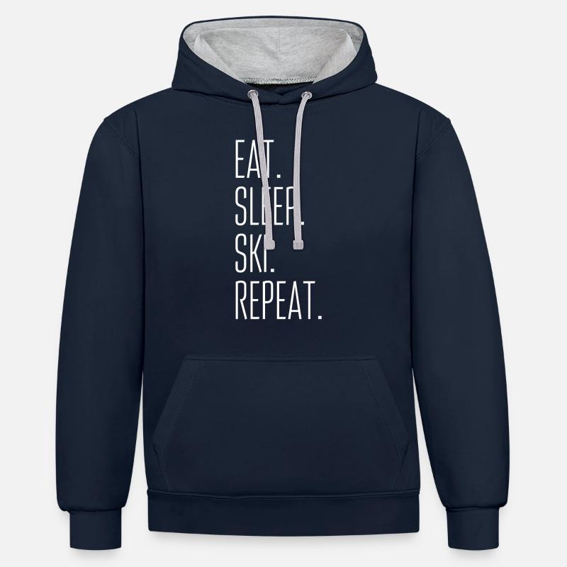 MANGER, DORMIR, SKIER, RÉPÉTER - Sweat à capuche contrasté - bleu marine/gris chiné