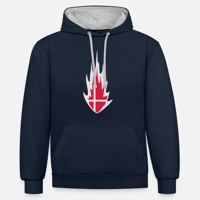 Denmark Danmark Fire Flame Design - Sweat à capuche contrasté - bleu marine/gris chiné