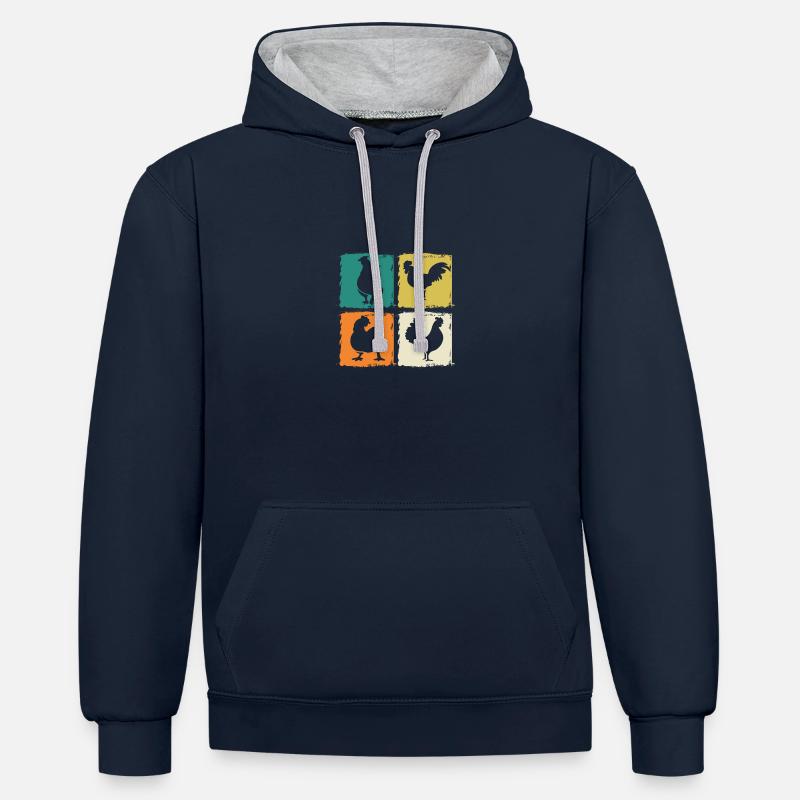 Poulet Coq - Sweat à capuche contrasté - bleu marine/gris chiné