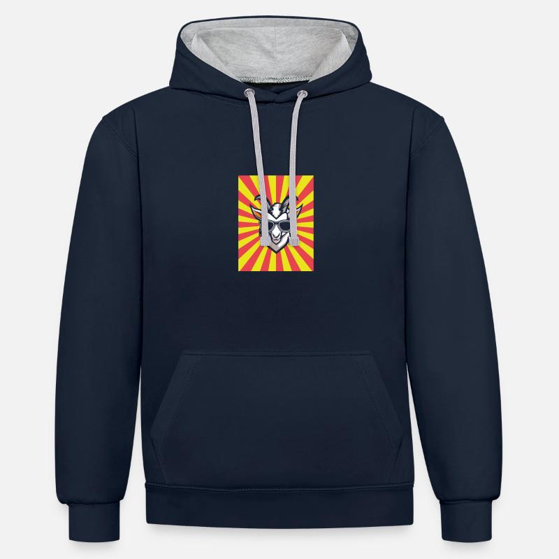 Chèvres - Sweat à capuche contrasté - bleu marine/gris chiné