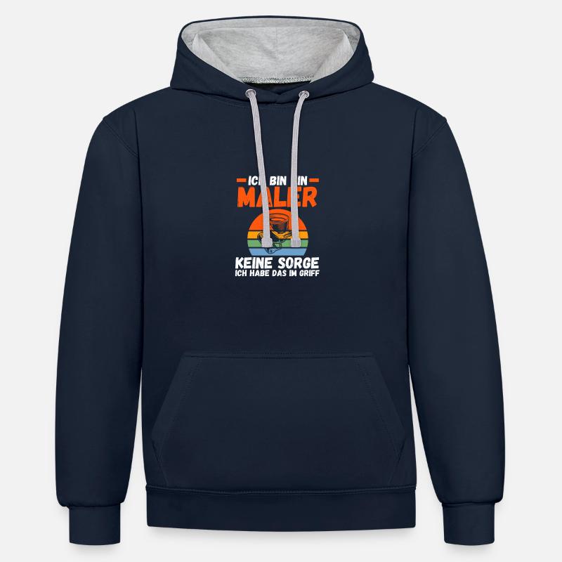 Maître Peintre Compagnon Peintre - Sweat à capuche contrasté - bleu marine/gris chiné