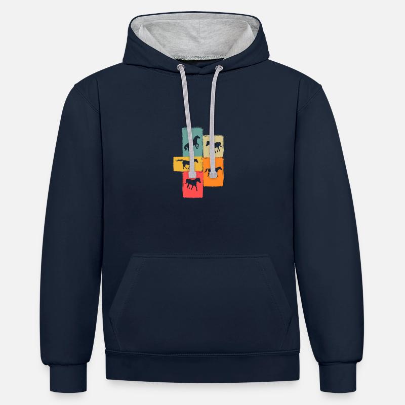 Monter à cheval - Sweat à capuche contrasté - bleu marine/gris chiné