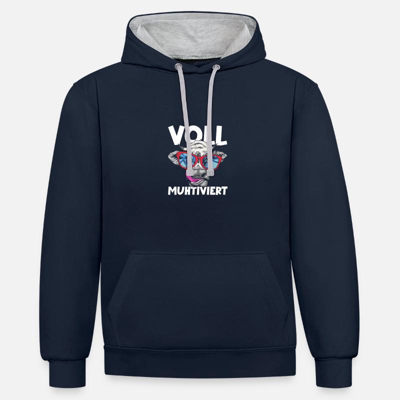 Vache entièrement mutilée - Sweat à capuche contrasté - bleu marine/gris chiné