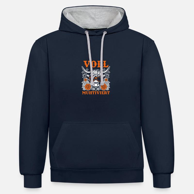 Vache entièrement mutilée - Sweat à capuche contrasté - bleu marine/gris chiné