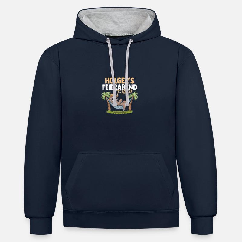 Faultier Holger - Kontrast-Hoodie - Navy/Grau meliert