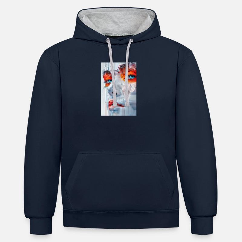 Fractemora - Sweat à capuche contrasté - bleu marine/gris chiné