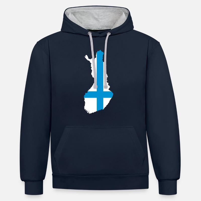 Finlande - Sweat à capuche contrasté - bleu marine/gris chiné
