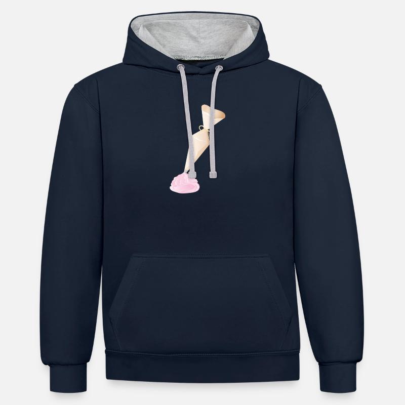 Douille crème avec garnitures roses - Sweat à capuche contrasté - bleu marine/gris chiné