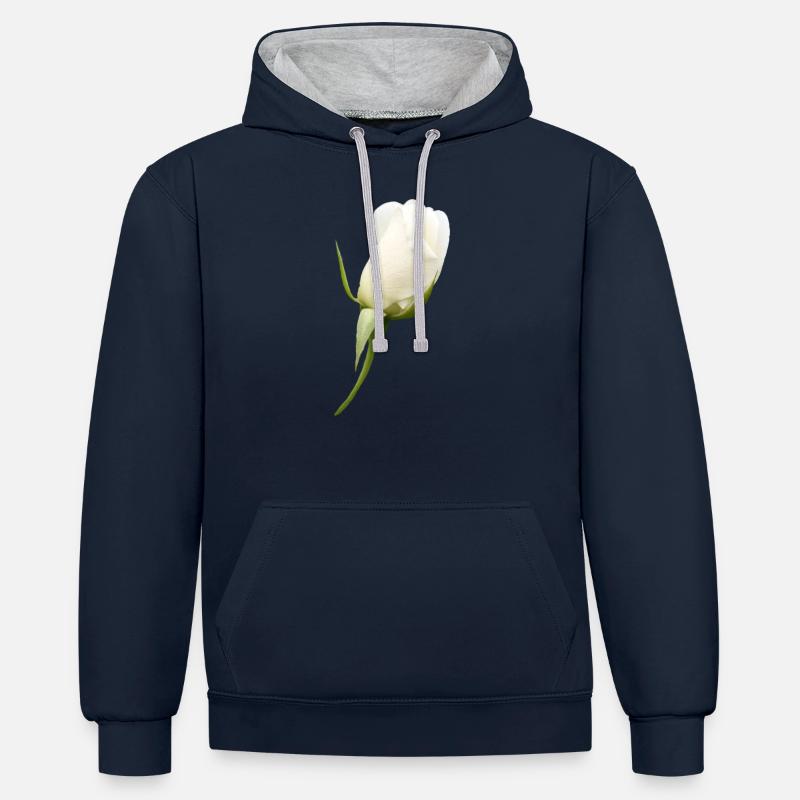 fleur blanche rose blanche - Sweat à capuche contrasté - bleu marine/gris chiné