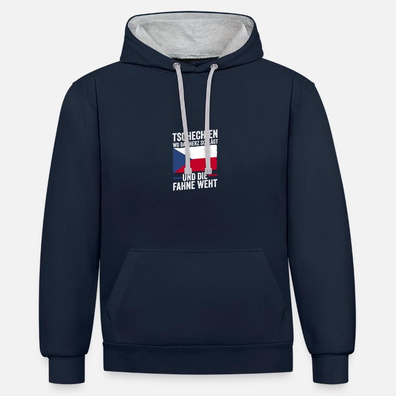 Tchèques République tchèque - Sweat à capuche contrasté - bleu marine/gris chiné