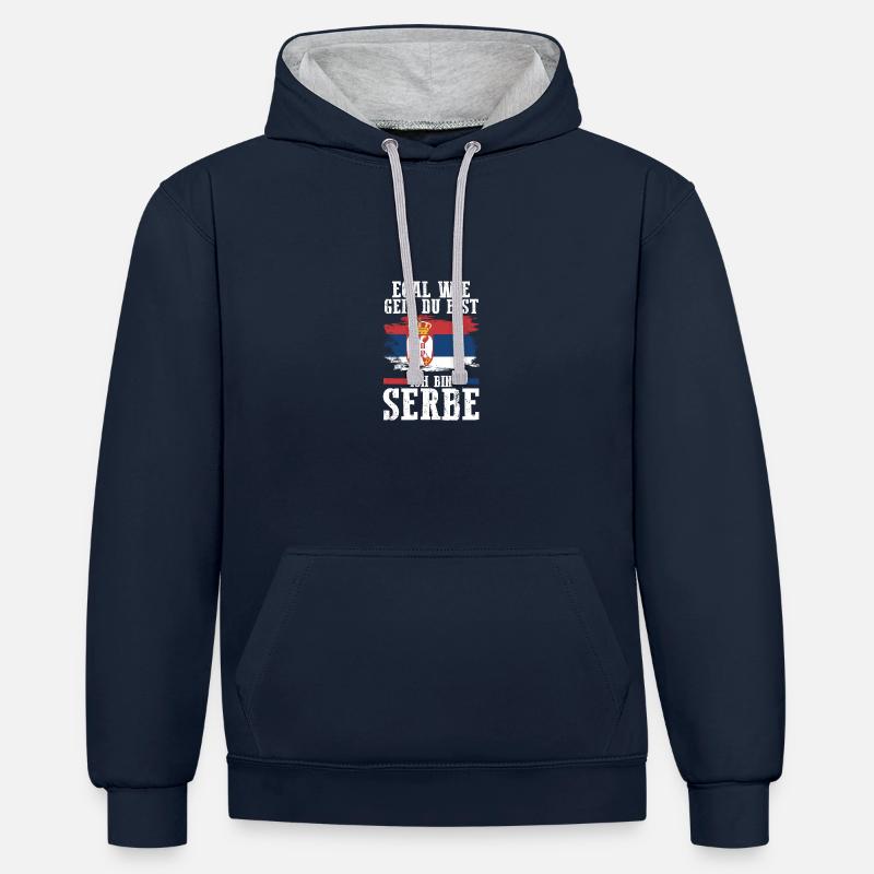 Serbe Serbe Serbie - Sweat à capuche contrasté - bleu marine/gris chiné