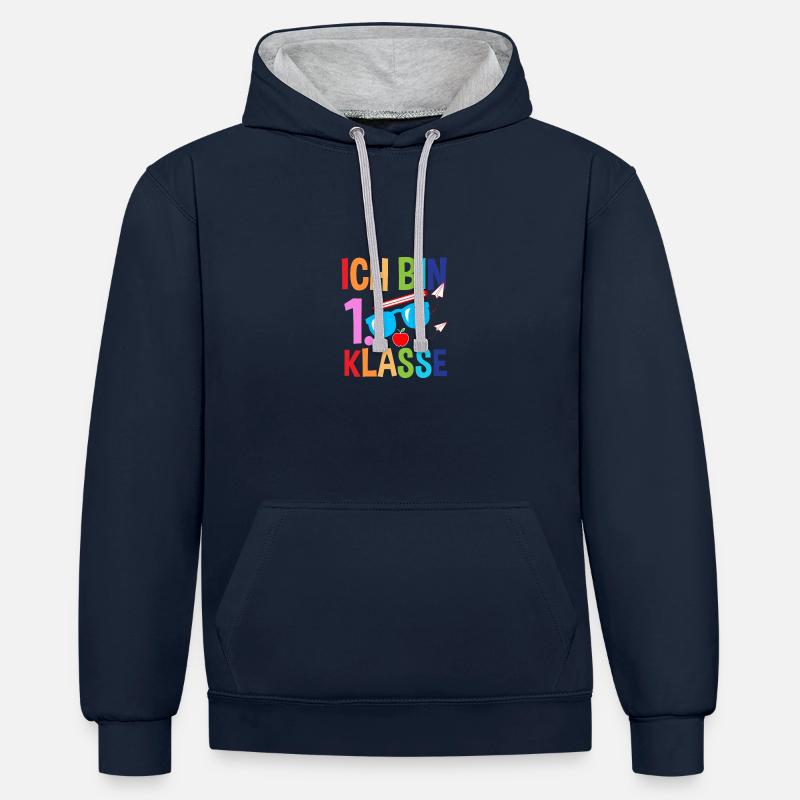 Erste Klasse Schulkind Schulbeginn Einschulung - Kontrast-Hoodie - Navy/Grau meliert