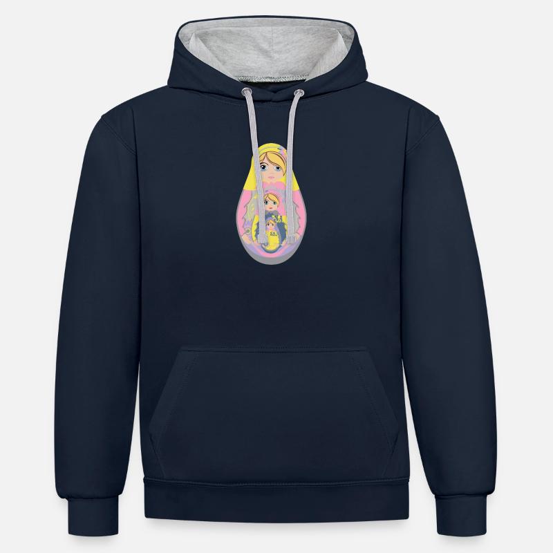 Conception de poupée matriochka gigogne - Sweat à capuche contrasté - bleu marine/gris chiné