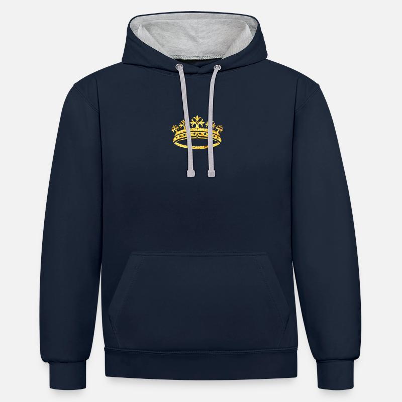 couronne dorée 05 - Sweat à capuche contrasté - bleu marine/gris chiné