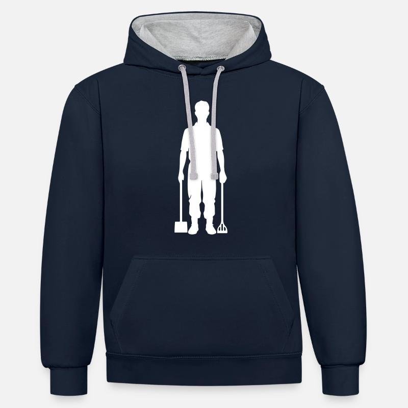 Silhouette d’agriculteur - Sweat à capuche contrasté - bleu marine/gris chiné