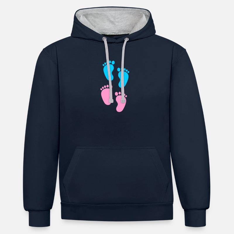 Empreintes de bébé bleues et roses - Sweat à capuche contrasté - bleu marine/gris chiné