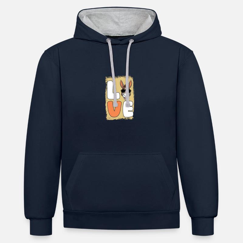Âne - Sweat à capuche contrasté - bleu marine/gris chiné