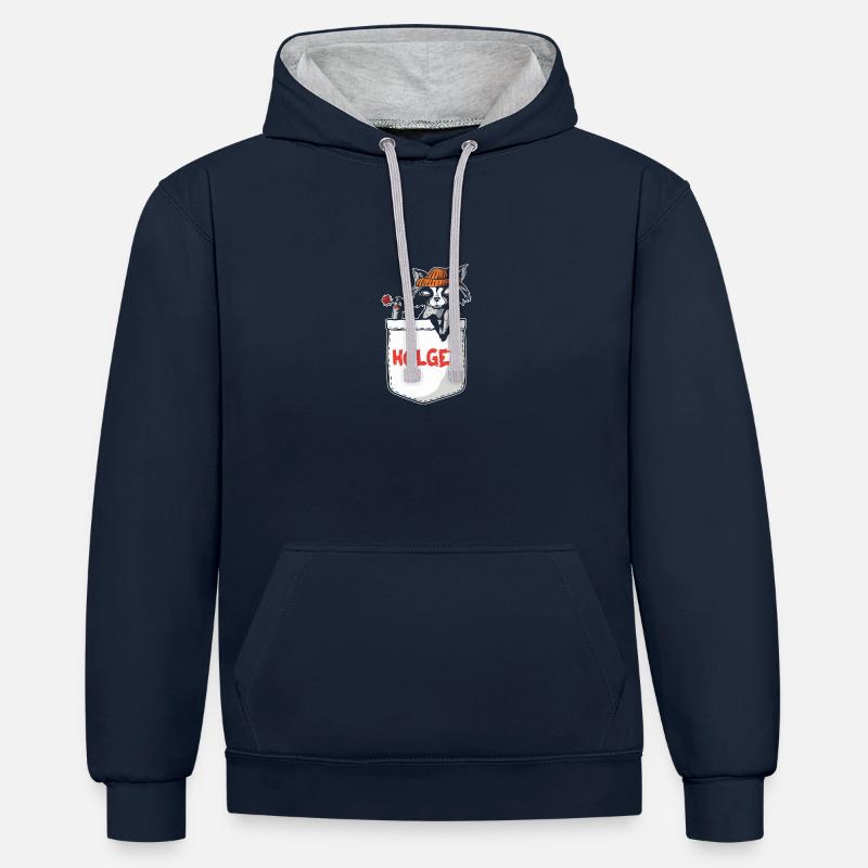 Raton laveur Holger - Sweat à capuche contrasté - bleu marine/gris chiné