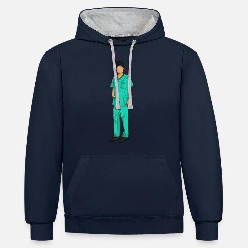 Infirmière infirmière - Sweat à capuche contrasté - bleu marine/gris chiné