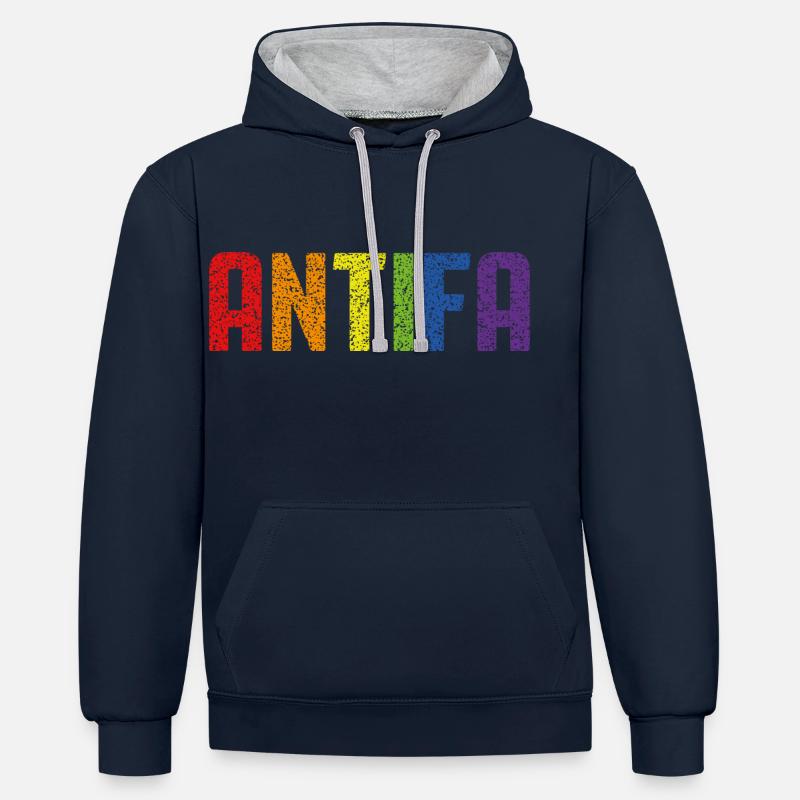 Fierté Antifa - Sweat à capuche contrasté - bleu marine/gris chiné