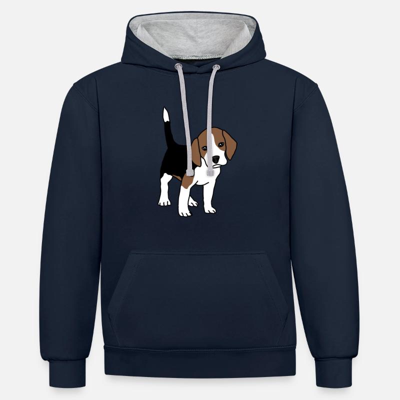 Beagle, chiot, chien - Sweat à capuche contrasté - bleu marine/gris chiné