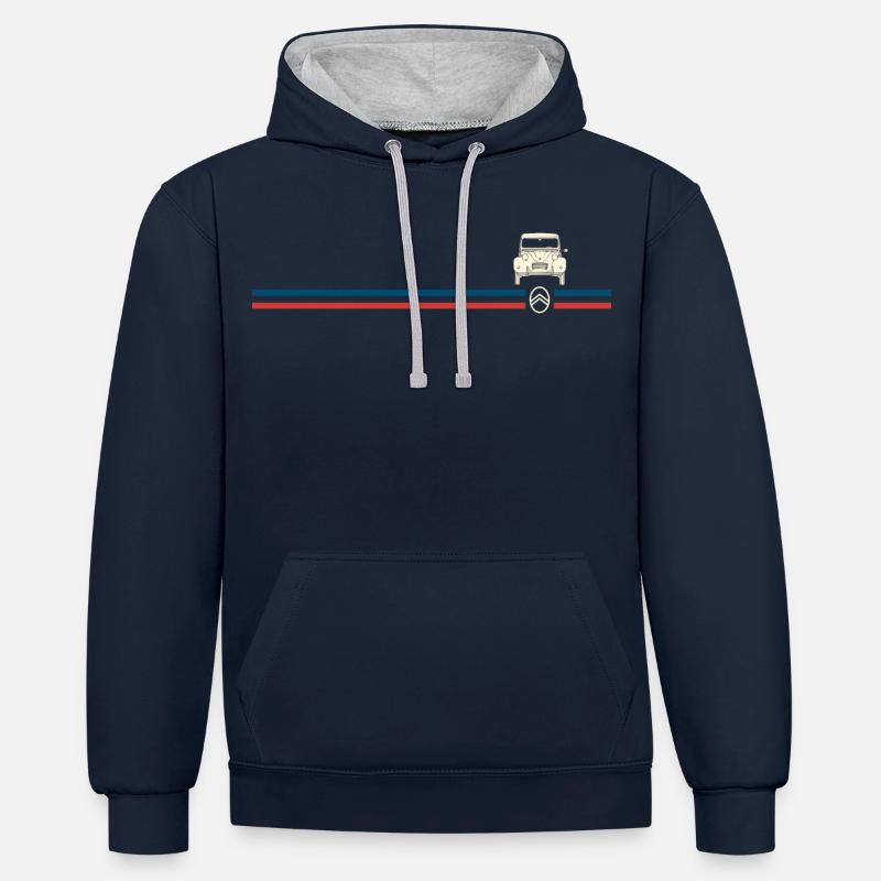 Citroën Logo Stripes 2CV - Sweat à capuche contrasté - bleu marine/gris chiné