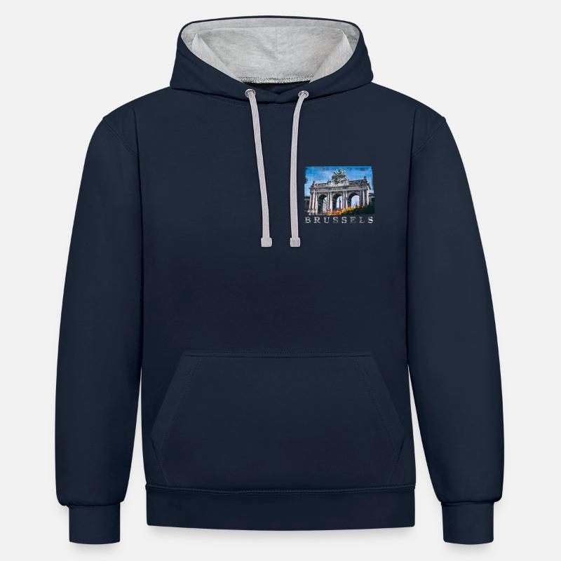 | de Bruxelles Cinquantenaire - Sweat à capuche contrasté - bleu marine/gris chiné