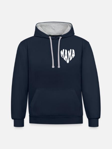 Mama – Kleines Herz (Sonderfarbe) - Kontrast-Hoodie - Navy/Grau meliert