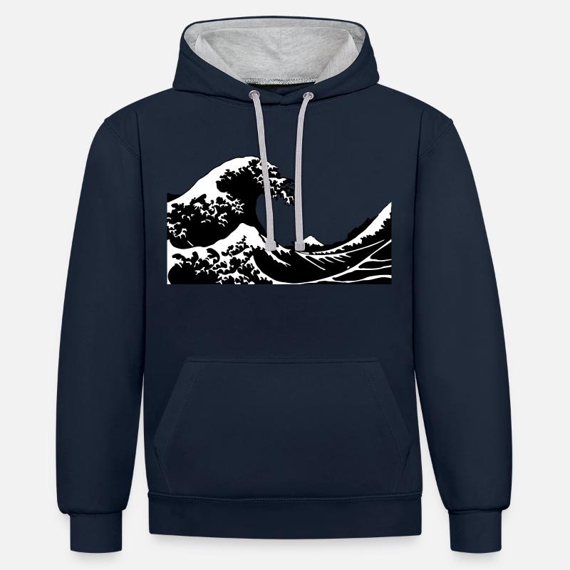 Wave - Vague - Sweat à capuche contrasté - bleu marine/gris chiné