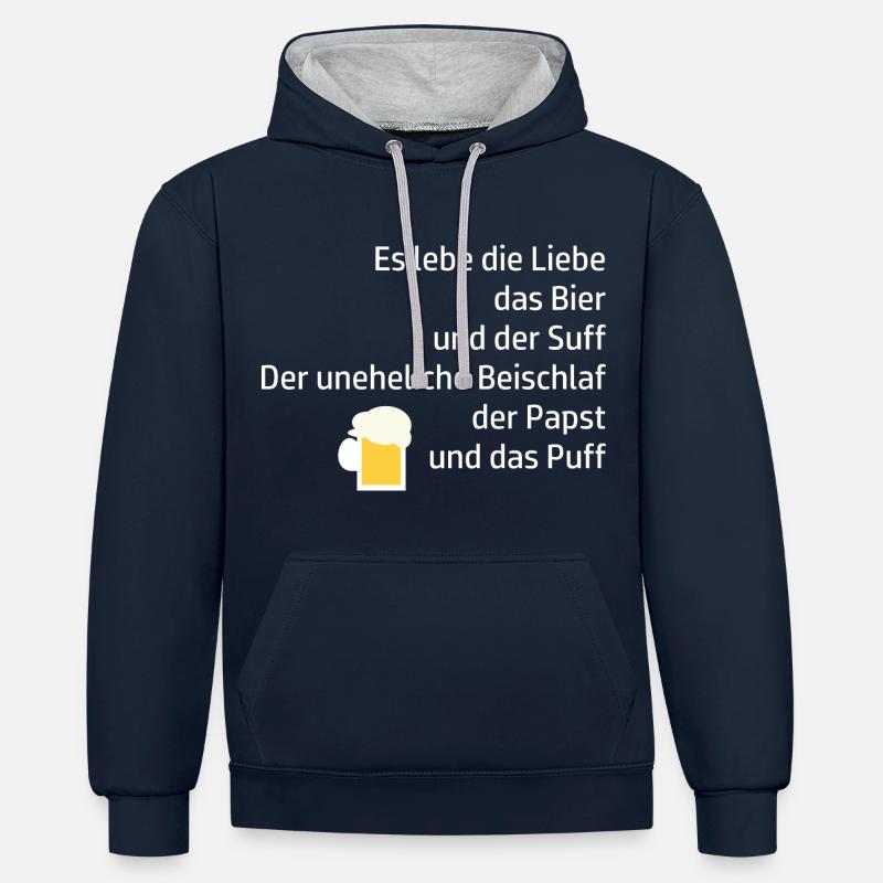 Trinkspruch Lebe Suff Bier Papst - Kontrast-Hoodie - Navy/Grau meliert