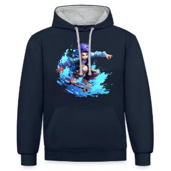 Anime Skater - Kontrast-Hoodie - Navy/Grau meliert - Vorne - Nico (186cm)