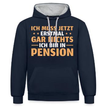 Pension Ich muss gar nichts Pensionär - Kontrast-Hoodie - Navy/Grau meliert - Vorne - Nico (186cm)