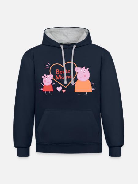 Peppa Pig Design Beste Mama - Kontrast-Hoodie - Navy/Grau meliert