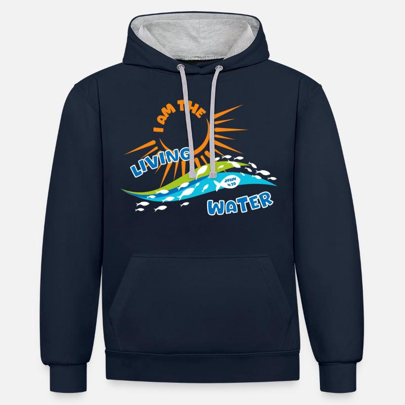 Je suis l’eau vive - Sweat à capuche contrasté - bleu marine/gris chiné