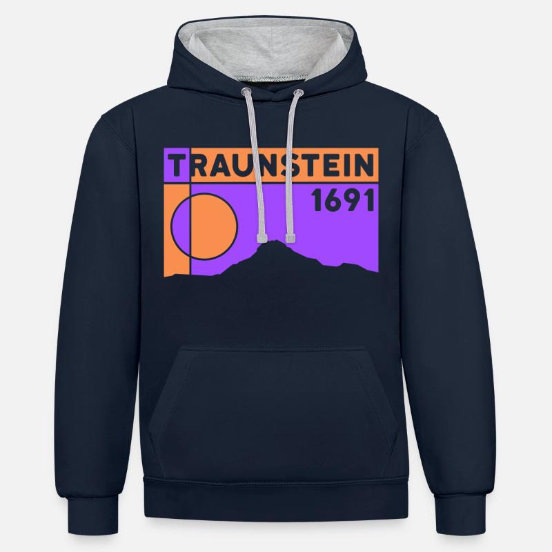 Traunstein Hike Traunsee Souvenir Souvenir - Sweat à capuche contrasté - bleu marine/gris chiné
