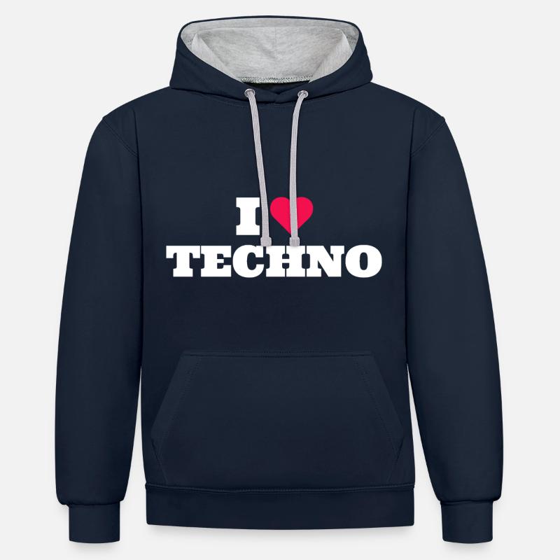 I Love Techno - Sweat à capuche contrasté - bleu marine/gris chiné