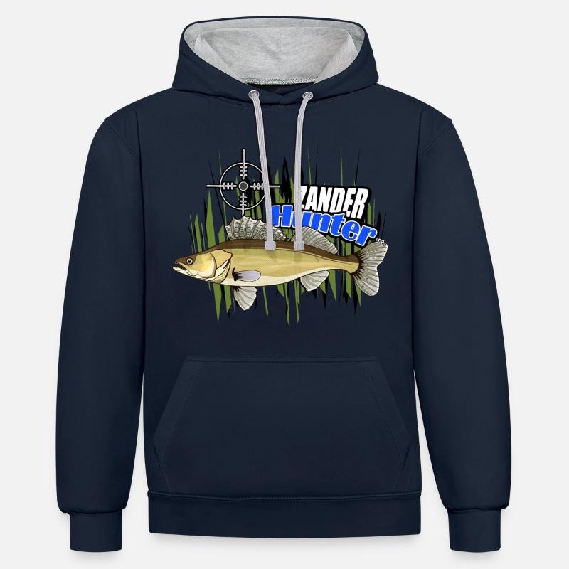 Chasseur de doré jaune - Sweat à capuche contrasté - bleu marine/gris chiné
