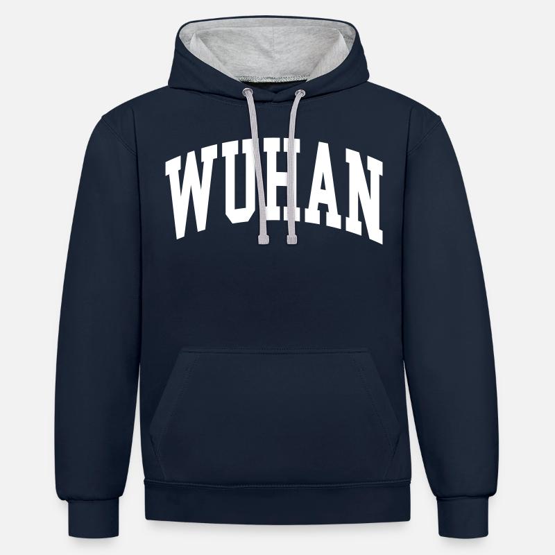 Wuhan - Sweat à capuche contrasté - bleu marine/gris chiné