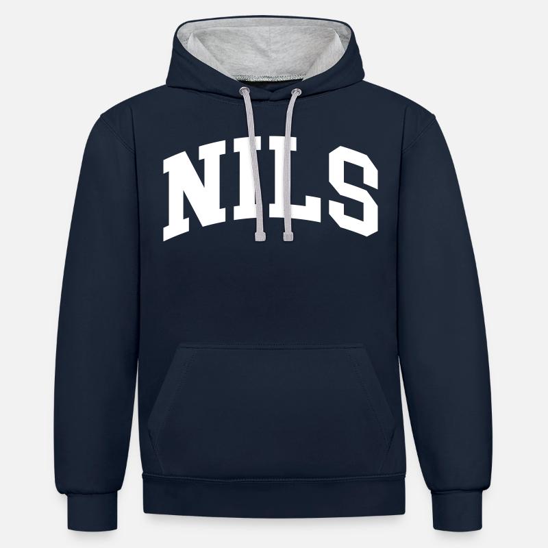 Nils - Sweat à capuche contrasté - bleu marine/gris chiné