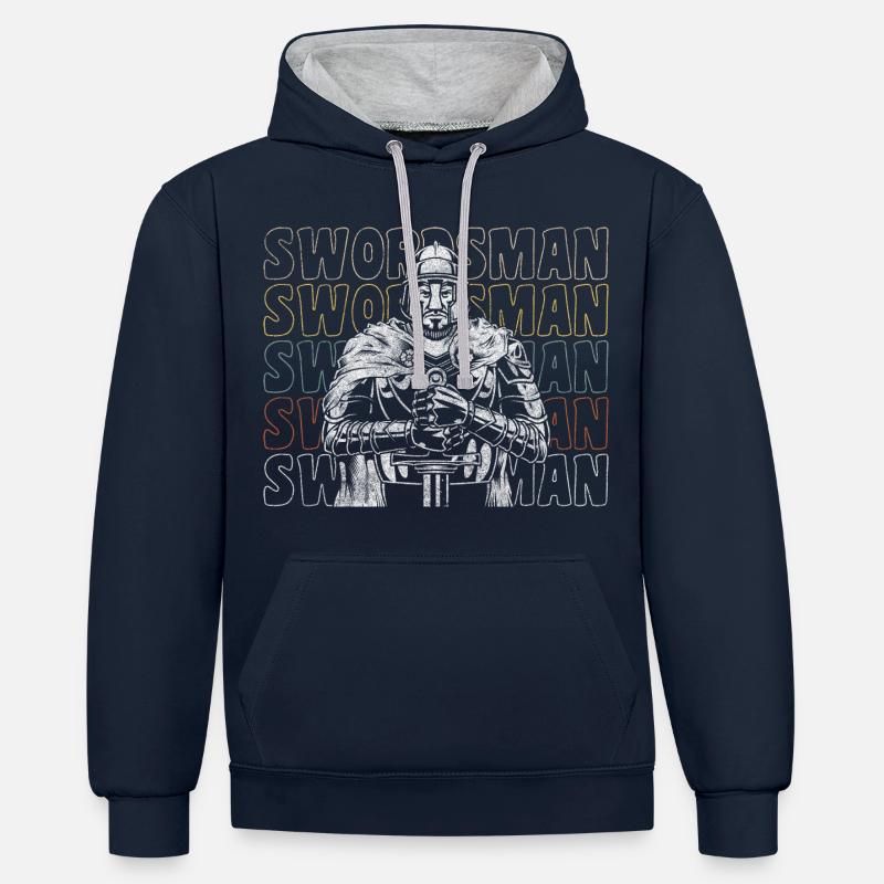 Épée Épée Guerrier Épées - Sweat à capuche contrasté - bleu marine/gris chiné